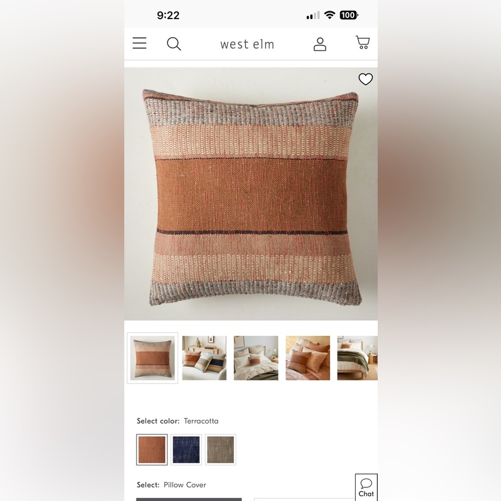 West Elm terracotta patterned pillows.